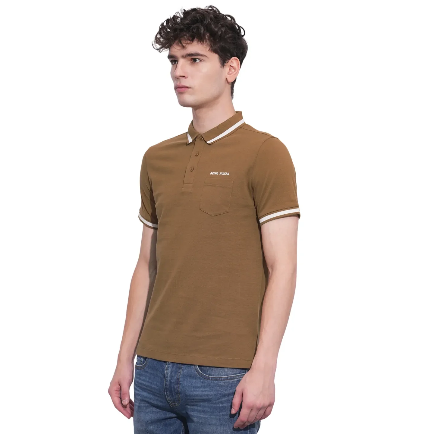 Brown Regular Fit Men's Polo T-Shirt by Being Human Clothing - Image 2