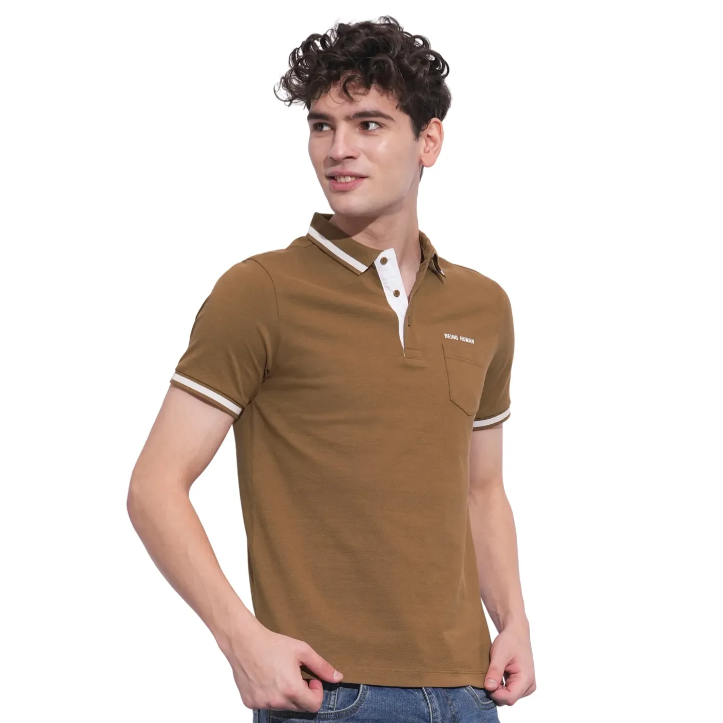 Brown Regular Fit Men's Polo T-Shirt by Being Human Clothing - Image 5