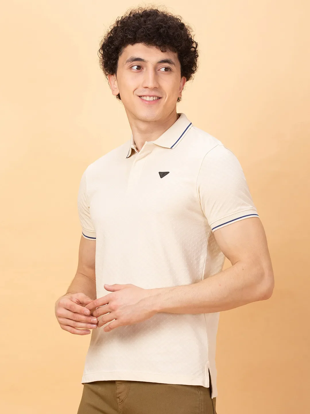 Off White Regular Fit Men's Polo T-shirt by Being Human Clothing - Image 4