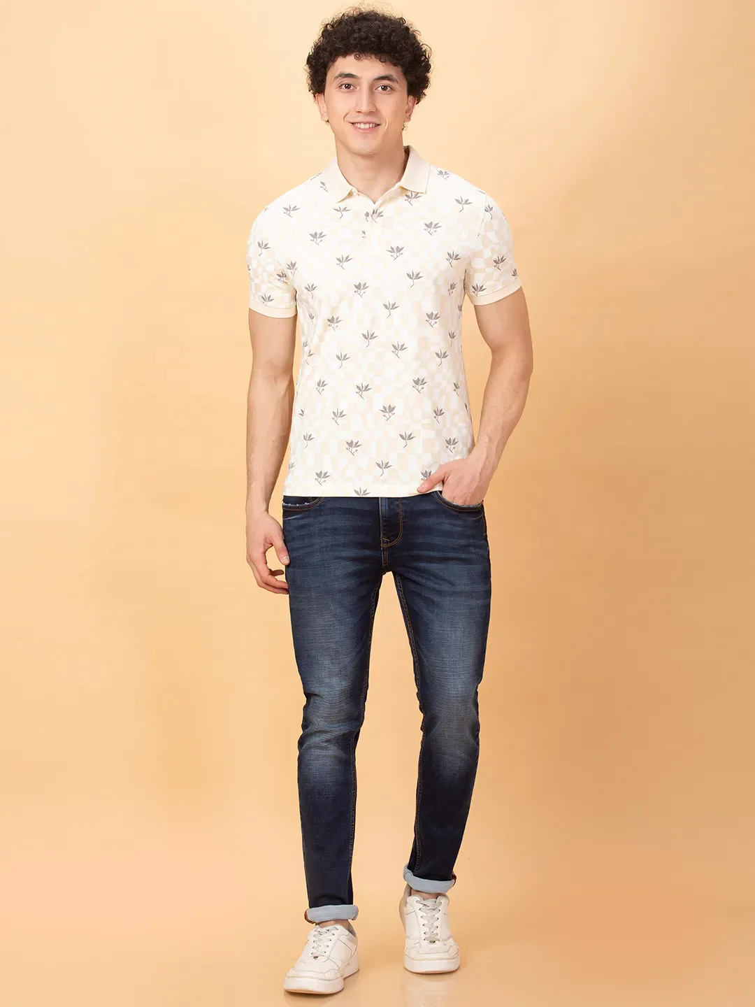 Off White Regular Fit Men's Polo T-shirt by Being Human Clothing - Image 2