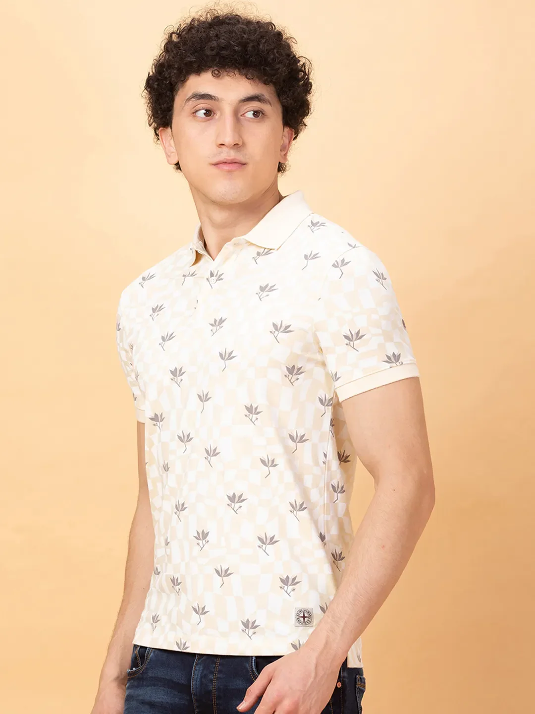 Off White Regular Fit Men's Polo T-shirt by Being Human Clothing - Image 4