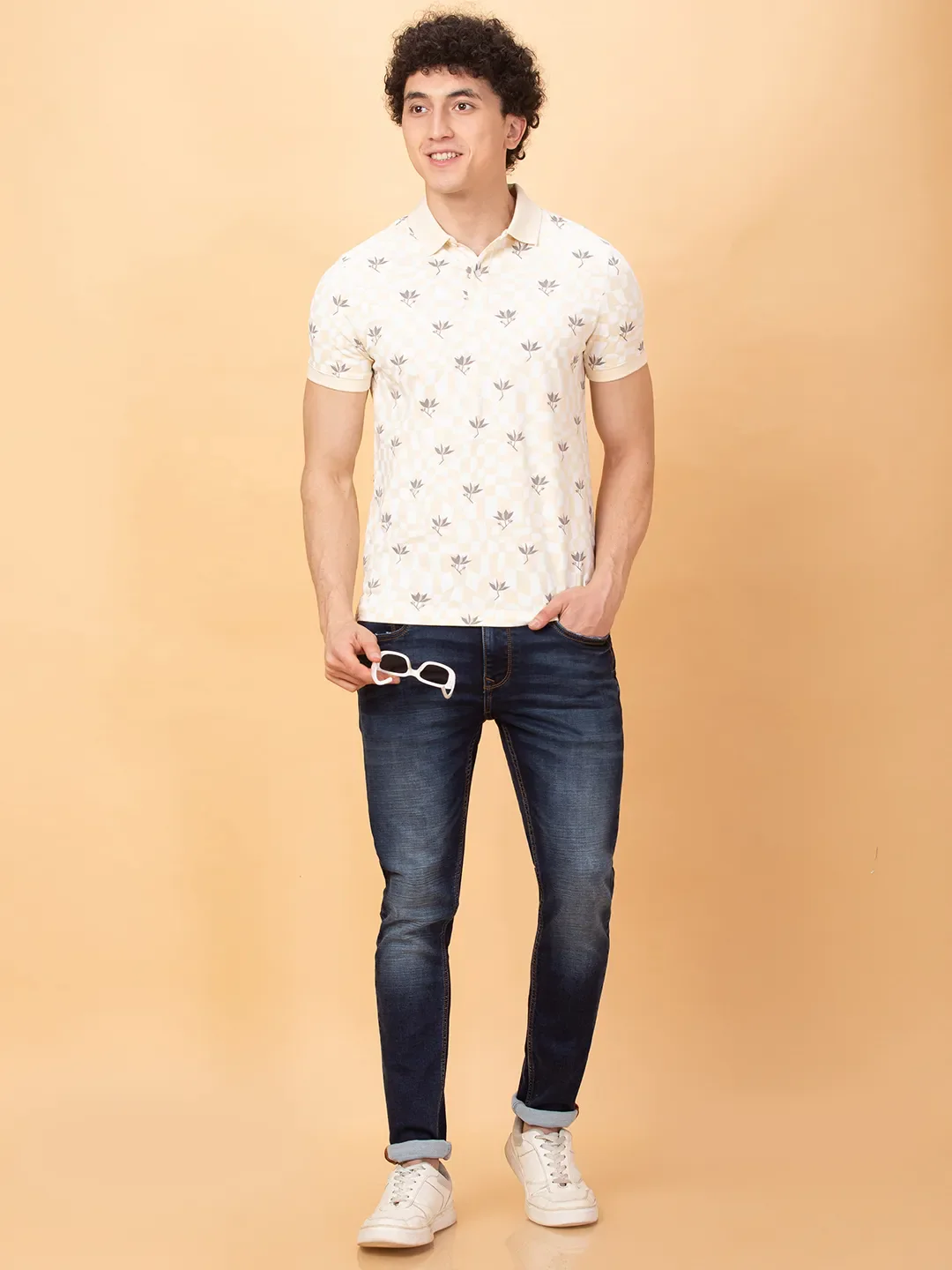 Off White Regular Fit Men's Polo T-shirt by Being Human Clothing - Image 6