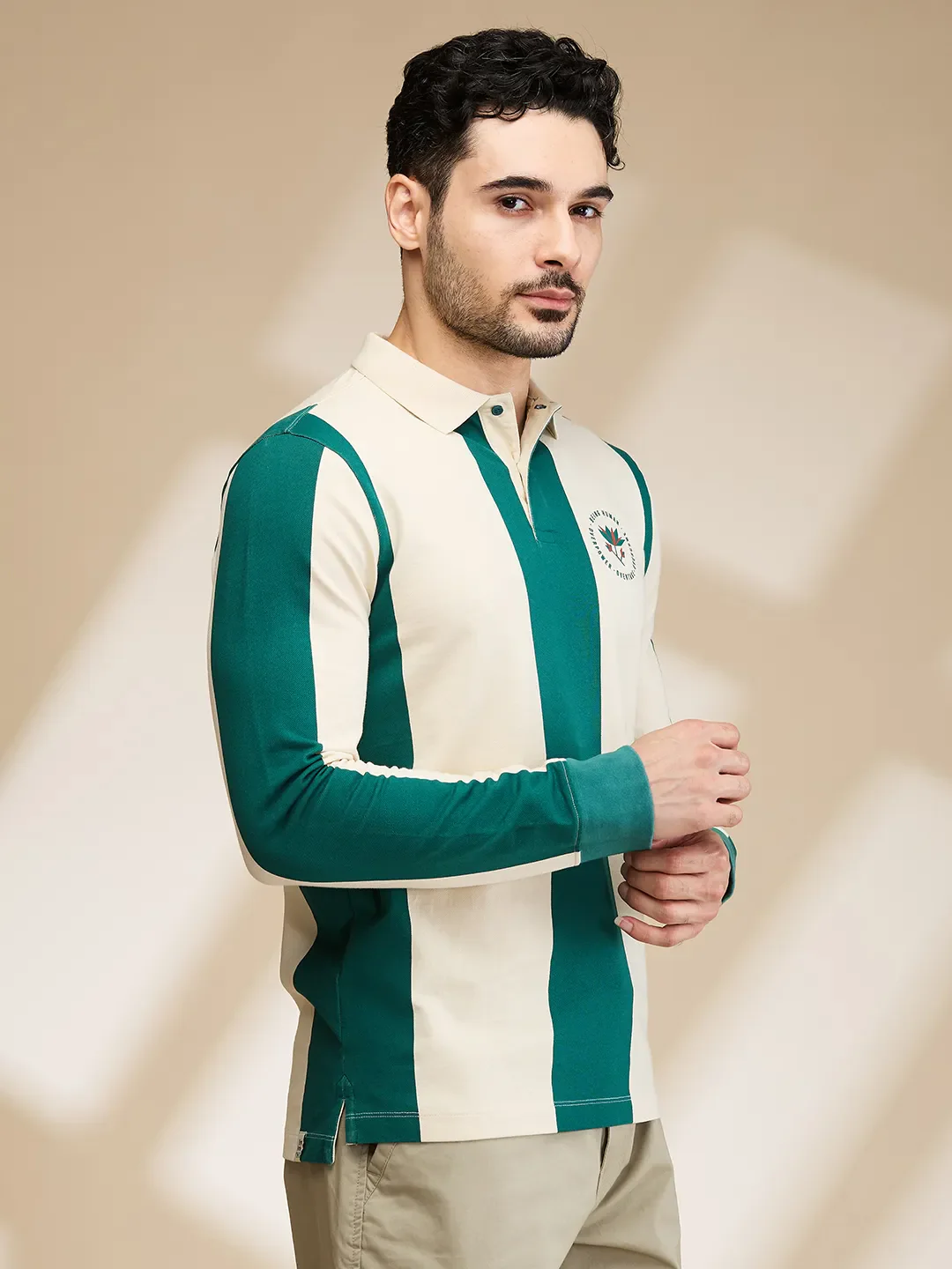 White Regular Fit Men's Long Sleeves Polo T-Shirt by Being Human Clothing - Image 4