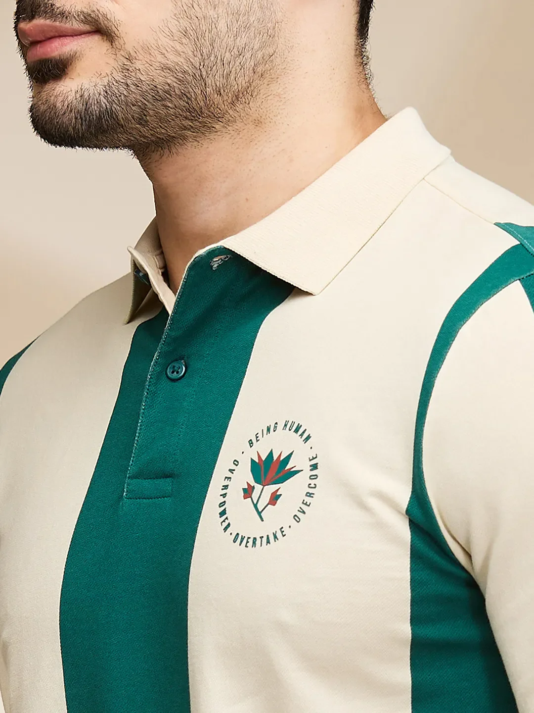 White Regular Fit Men's Long Sleeves Polo T-Shirt by Being Human Clothing - Image 5