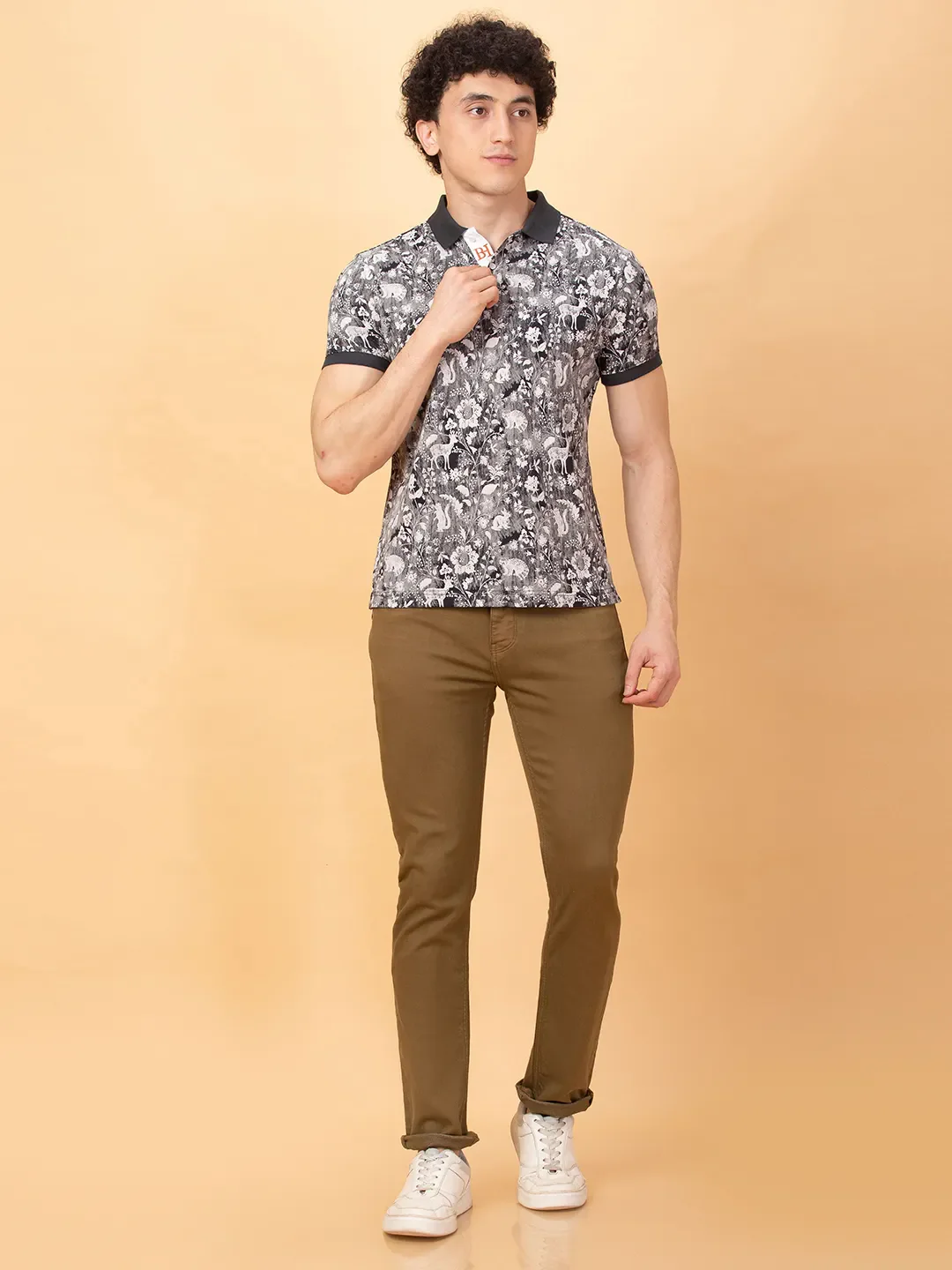 Grey Regular Fit Men's Polo T-shirt by Being Human Clothing - Image 2