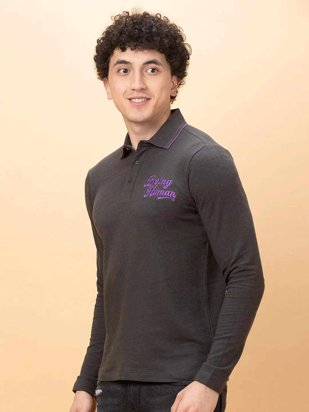 Charcoal Regular Fit Men's Polo T-Shirt by Being Human Clothing - Image 4