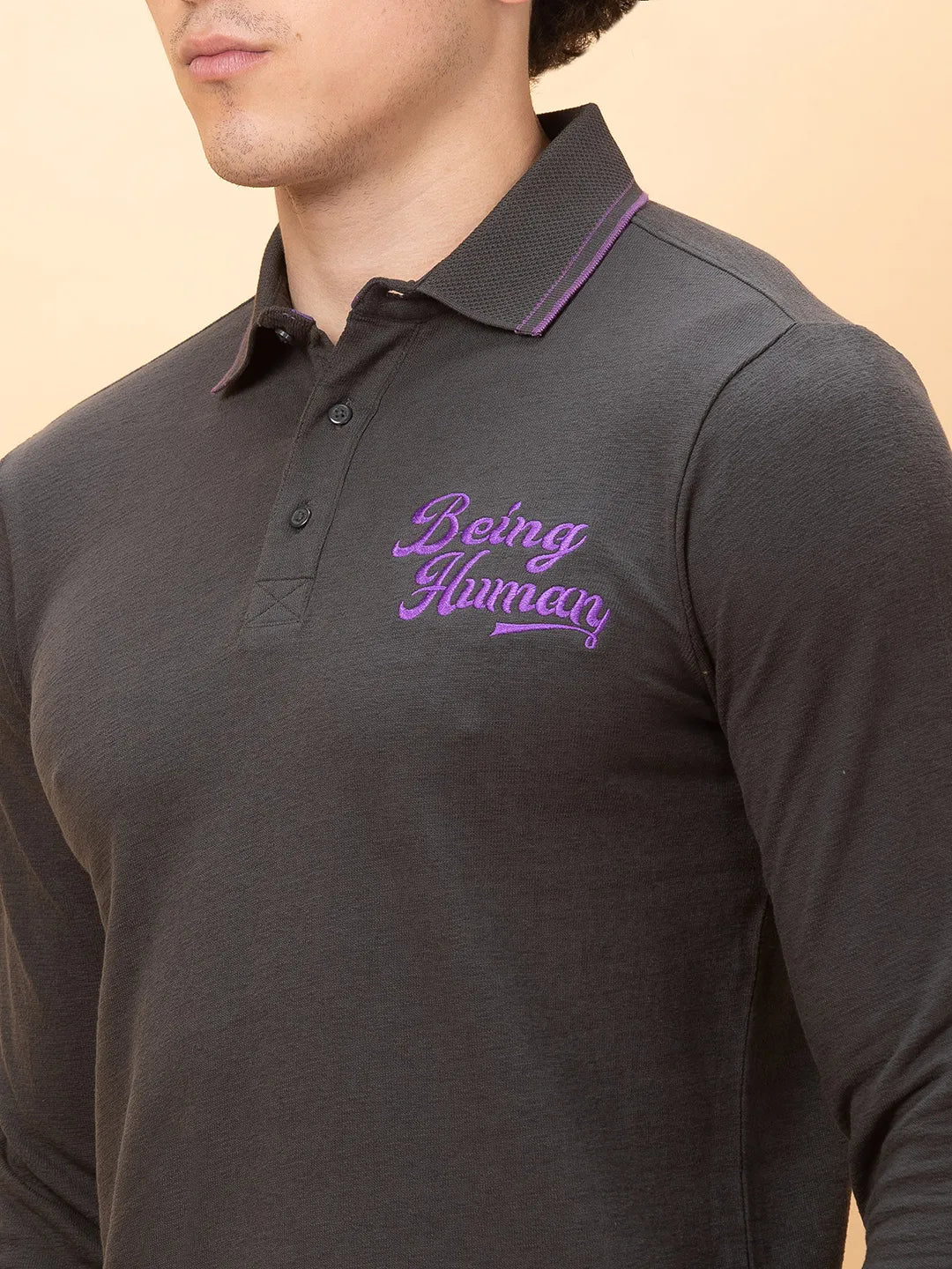 Charcoal Regular Fit Men's Polo T-Shirt by Being Human Clothing - Image 5
