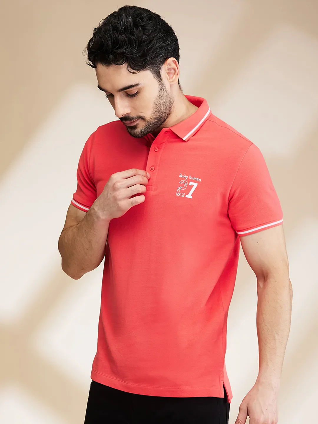 Orange Regular Fit Men's Polo T-Shirt by Being Human Clothing - Image 4