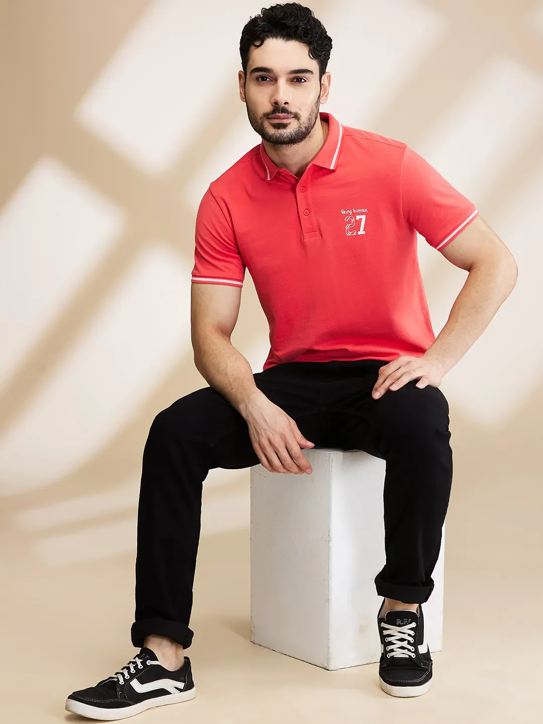 Orange Regular Fit Men's Polo T-Shirt by Being Human Clothing - Image 6