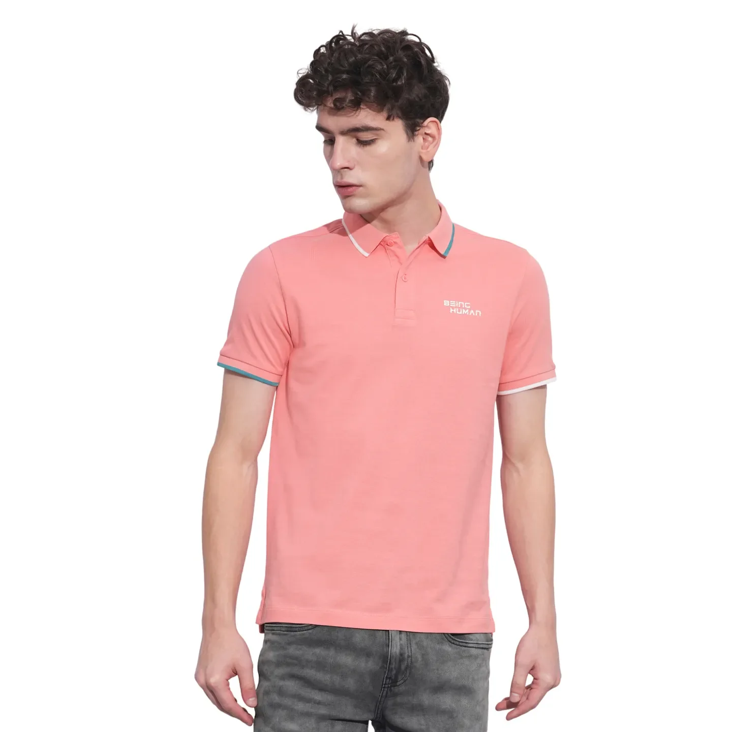 Coral Regular Fit Men's Polo T-Shirt by Being Human Clothing