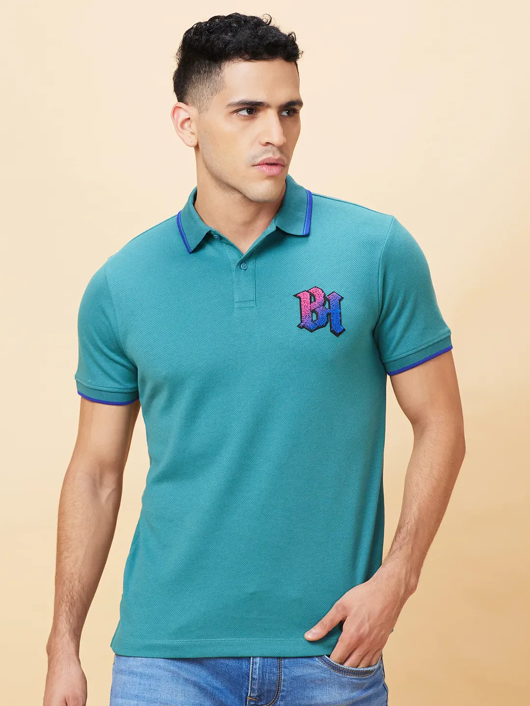 Dark Green Regular Fit Men's Polo T-Shirt by Being Human Clothing