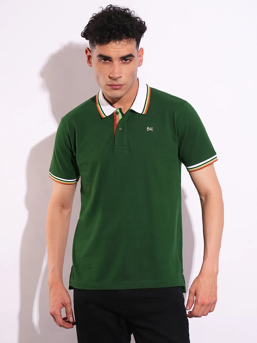 Green Regular Fit Men's Polo T-Shirt by Being Human Clothing