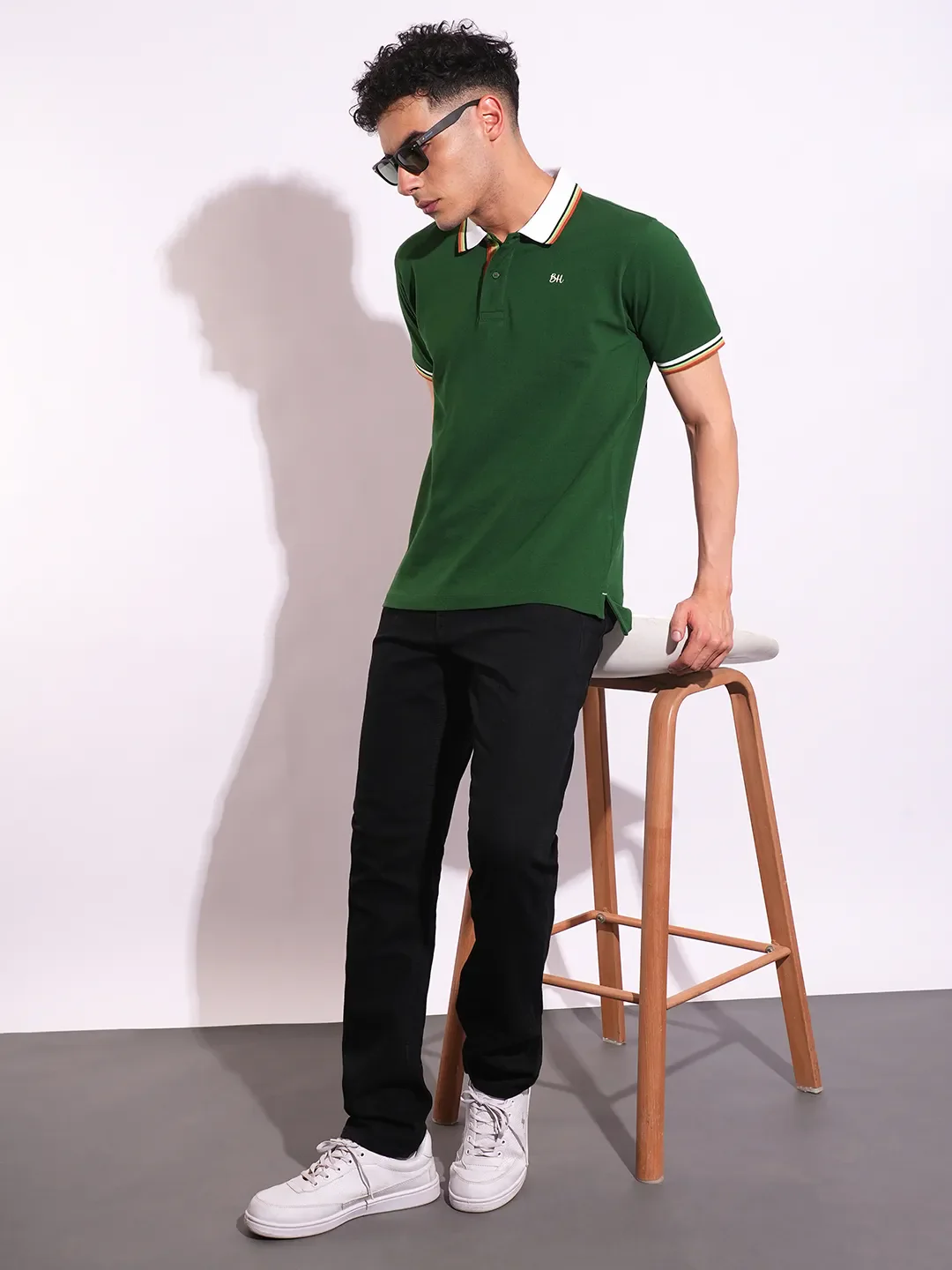 Green Regular Fit Men's Polo T-Shirt by Being Human Clothing - Image 4