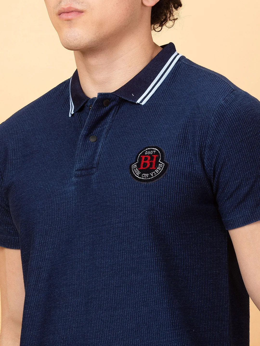 Dark Navy Easy Fit Men's Polo T-shirt by Being Human Clothing - Image 5