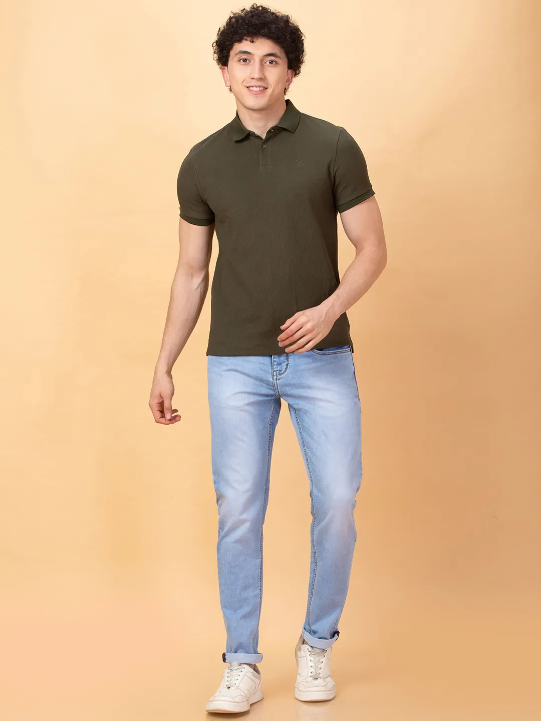 Olive Regular Fit Men's Polo T-shirt by Being Human Clothing - Image 2