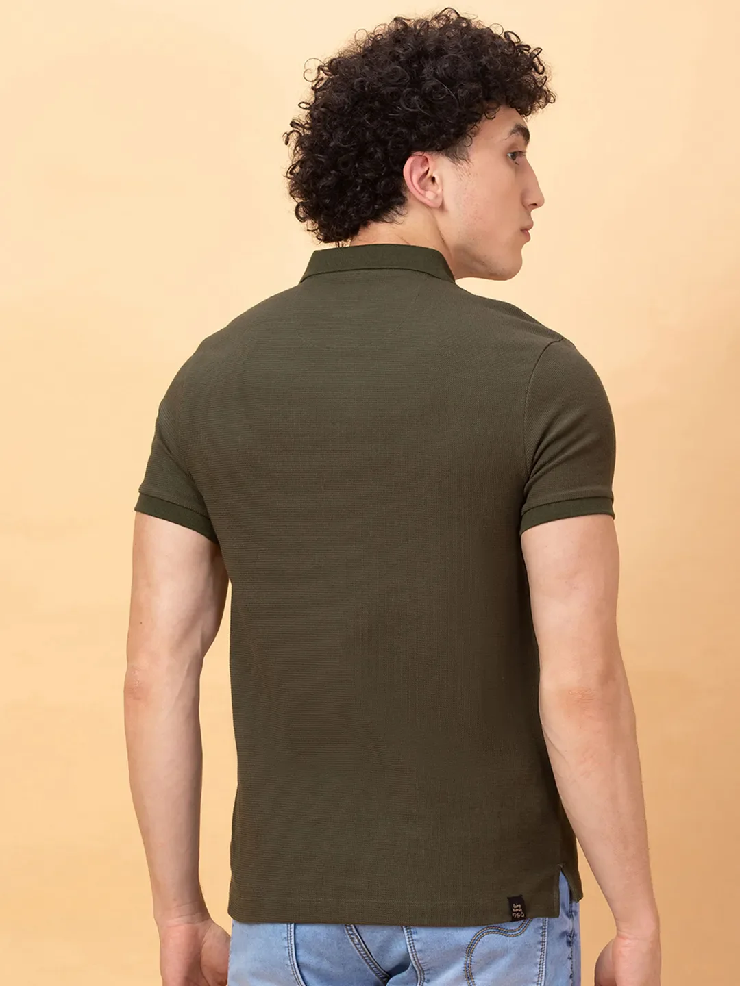 Olive Regular Fit Men's Polo T-shirt by Being Human Clothing - Image 3