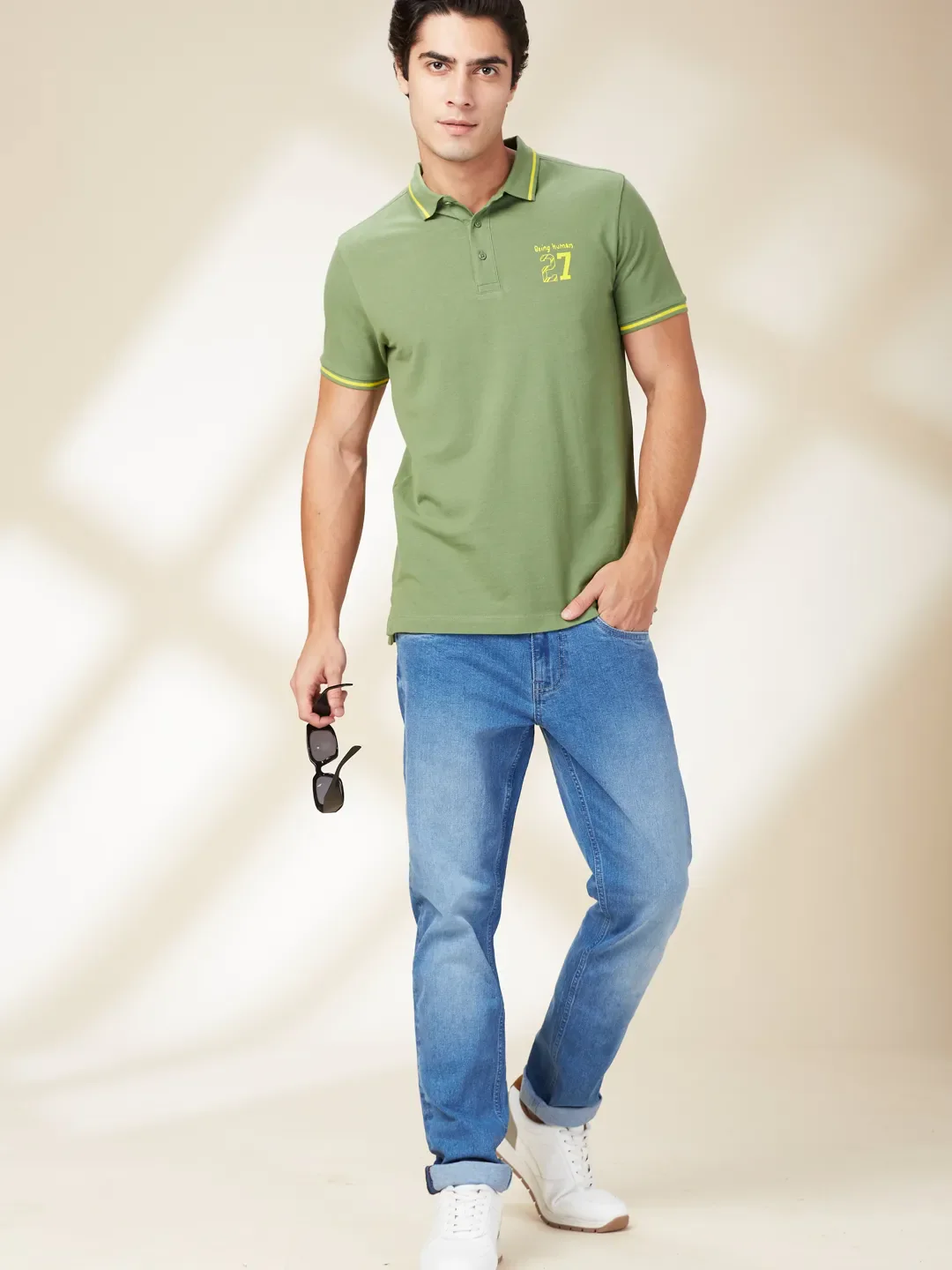 Dark Green Regular Fit Men's Polo T-Shirt by Being Human Clothing - Image 6