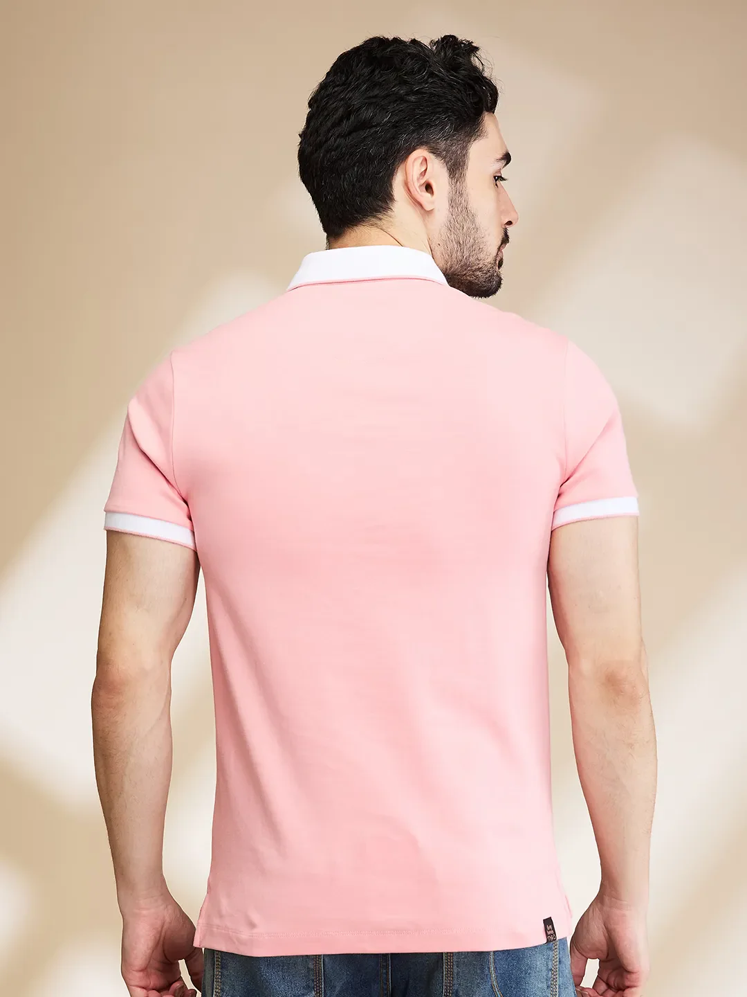 Dusty Pink Regular Fit Men's Polo T-shirt by Being Human Clothing - Image 3