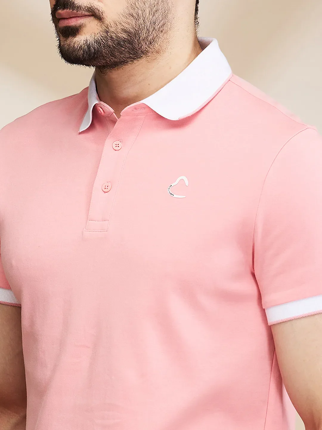 Dusty Pink Regular Fit Men's Polo T-shirt by Being Human Clothing - Image 5