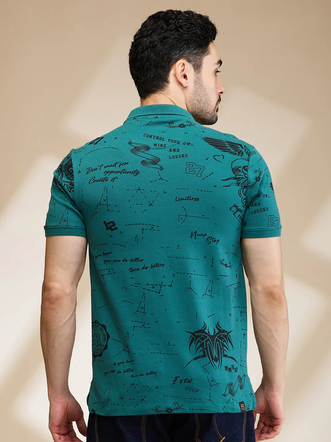 Green Regular Fit Men's Polo T-Shirt by Being Human Clothing - Image 3