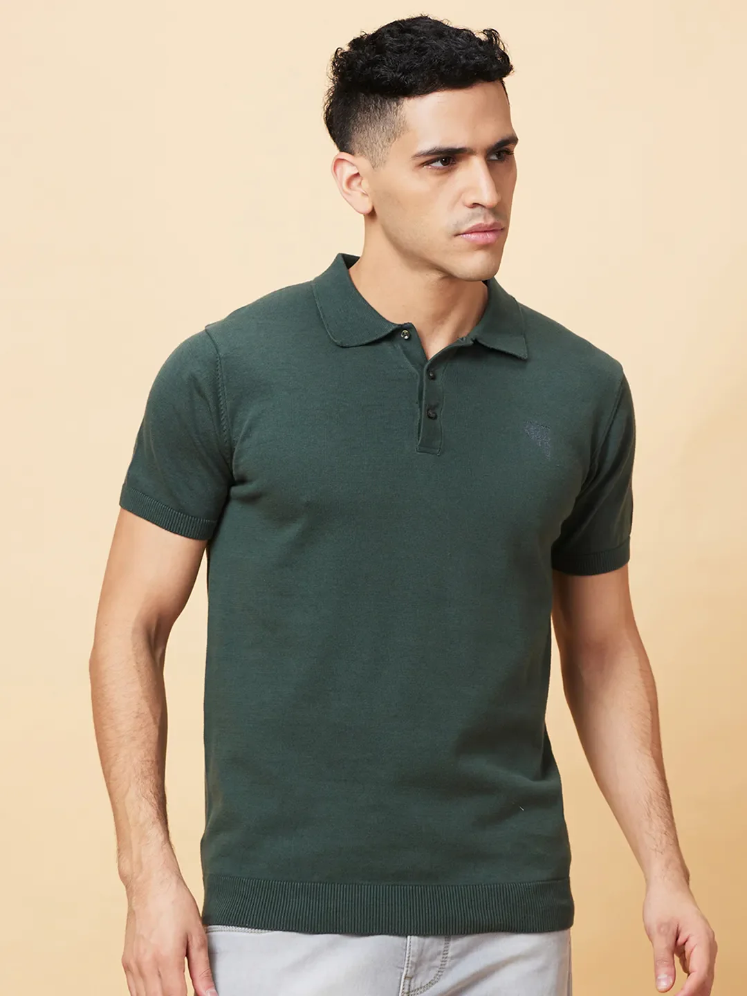 Green Regular Fit Men's Polo T-Shirt by Being Human Clothing
