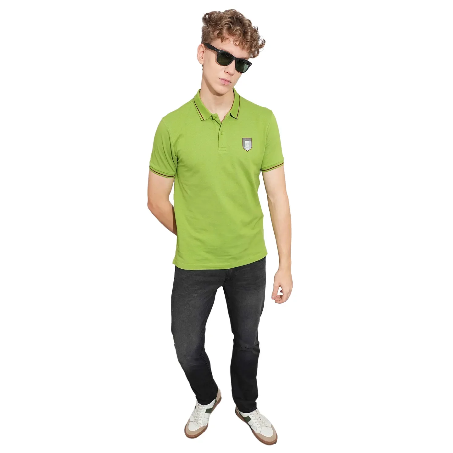 Green Regular Fit Men's Polo T-Shirt by Being Human Clothing - Image 4