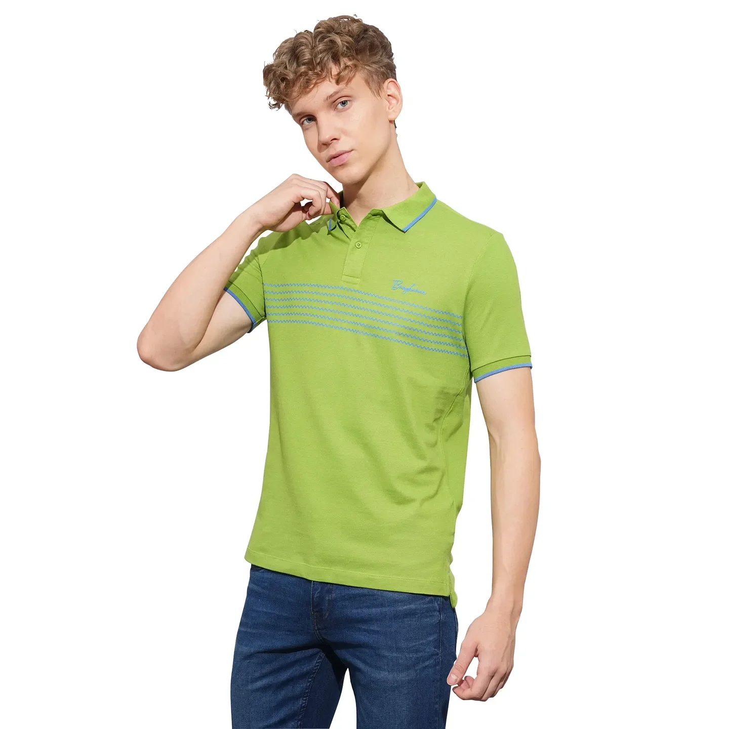Green Regular Fit Men's Polo T-Shirt by Being Human Clothing - Image 2