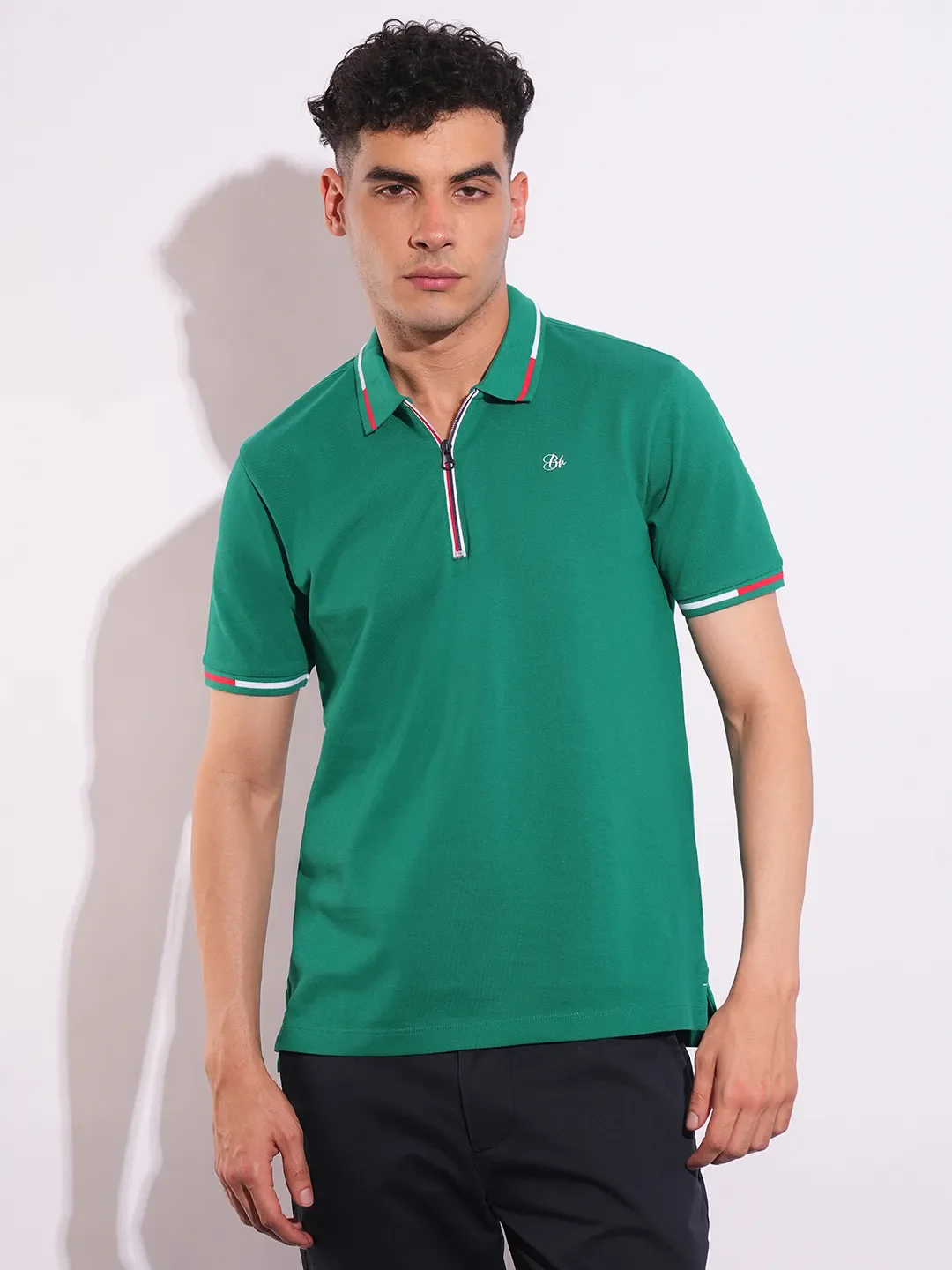 Green Regular Fit Men's Polo T-Shirt by Being Human Clothing