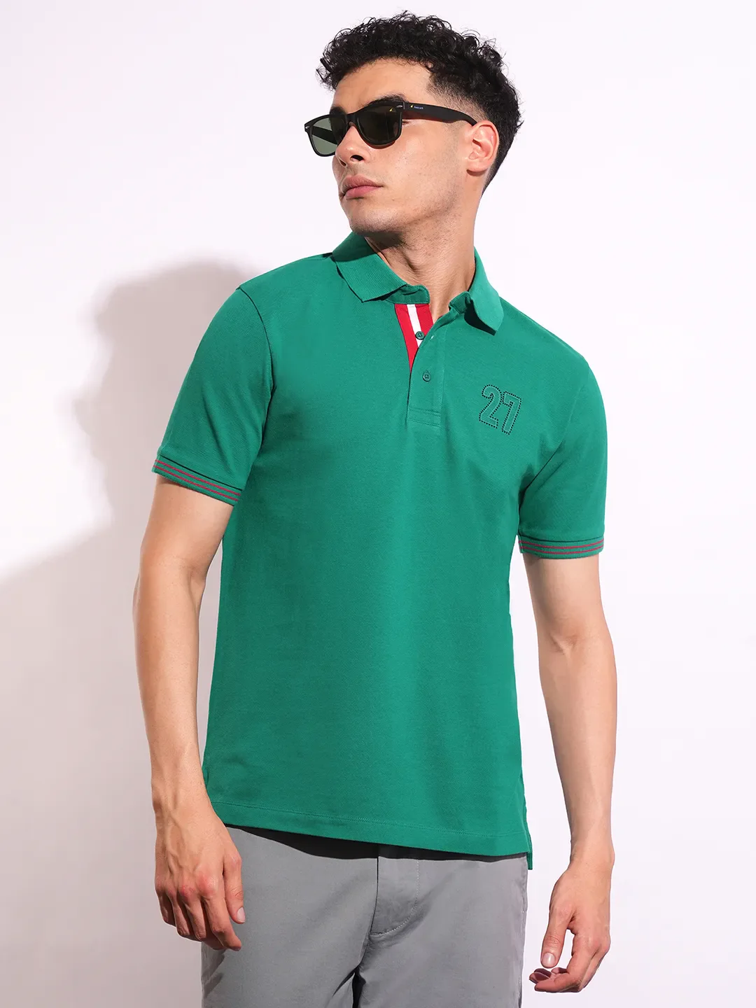 Green Regular Fit Men's Polo T-Shirt by Being Human Clothing - Image 6