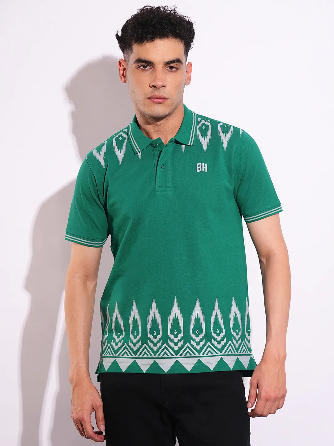 Green Regular Fit Men's Polo T-Shirt by Being Human Clothing