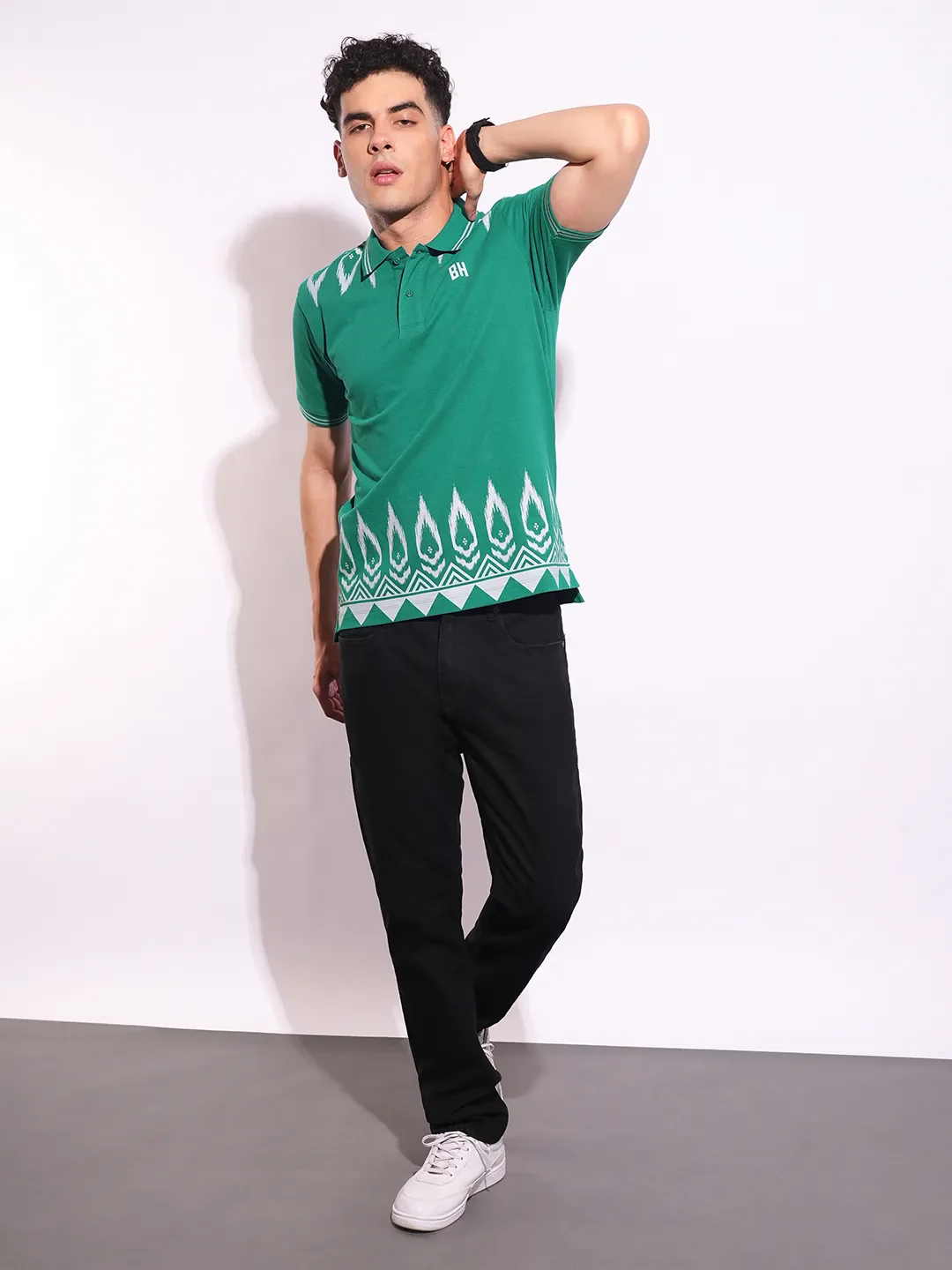 Green Regular Fit Men's Polo T-Shirt by Being Human Clothing - Image 4