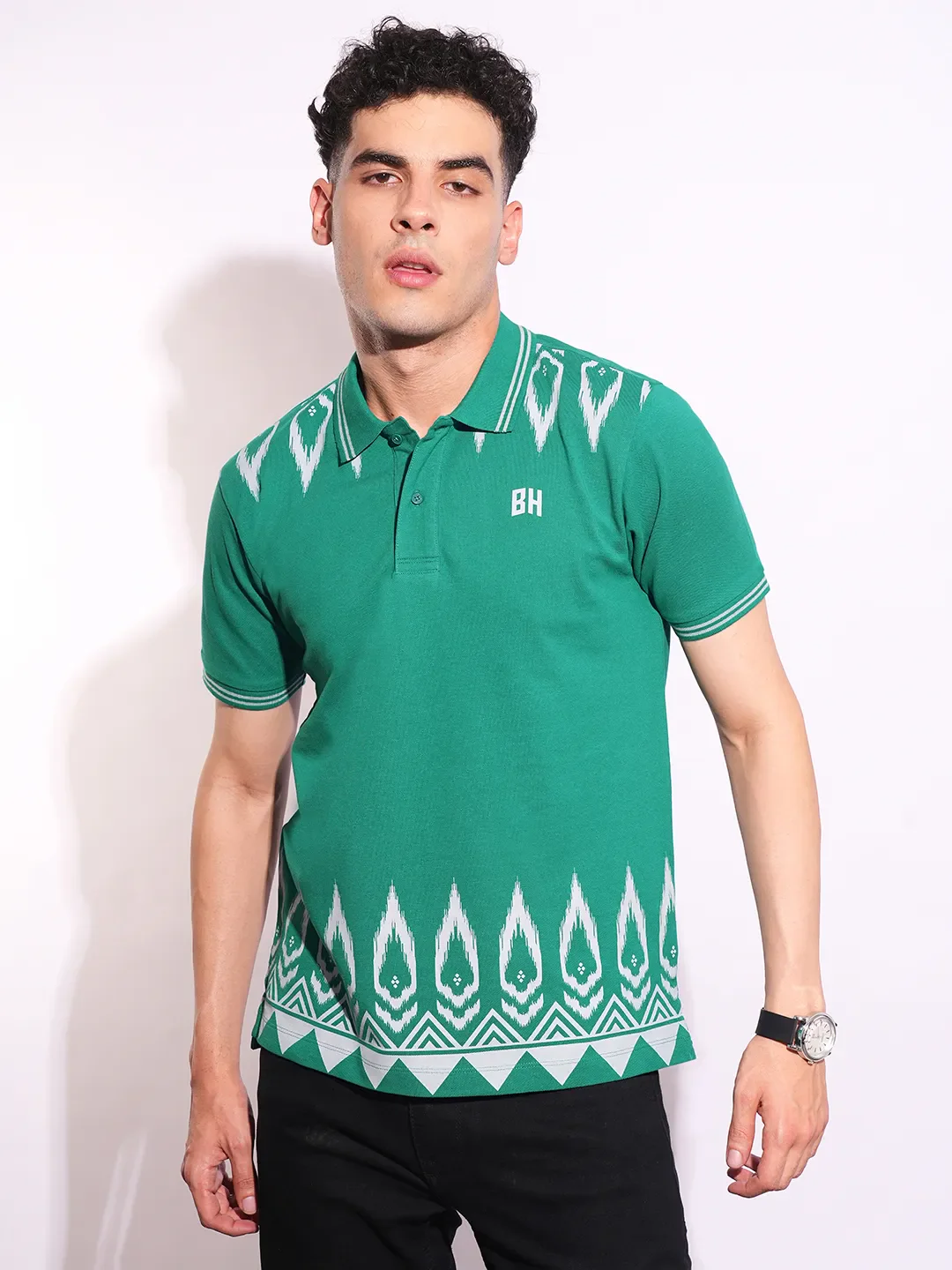 Green Regular Fit Men's Polo T-Shirt by Being Human Clothing - Image 6