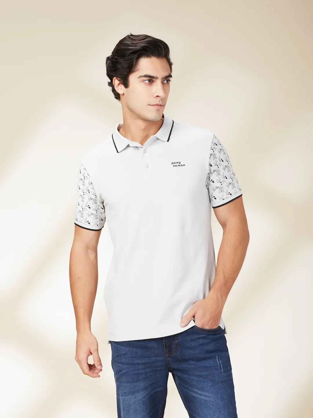Grey Regular Fit Men's Polo T-Shirt by Being Human Clothing