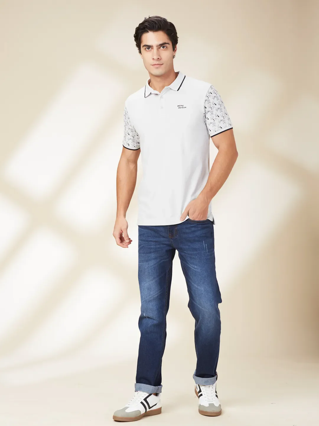 Grey Regular Fit Men's Polo T-Shirt by Being Human Clothing - Image 2