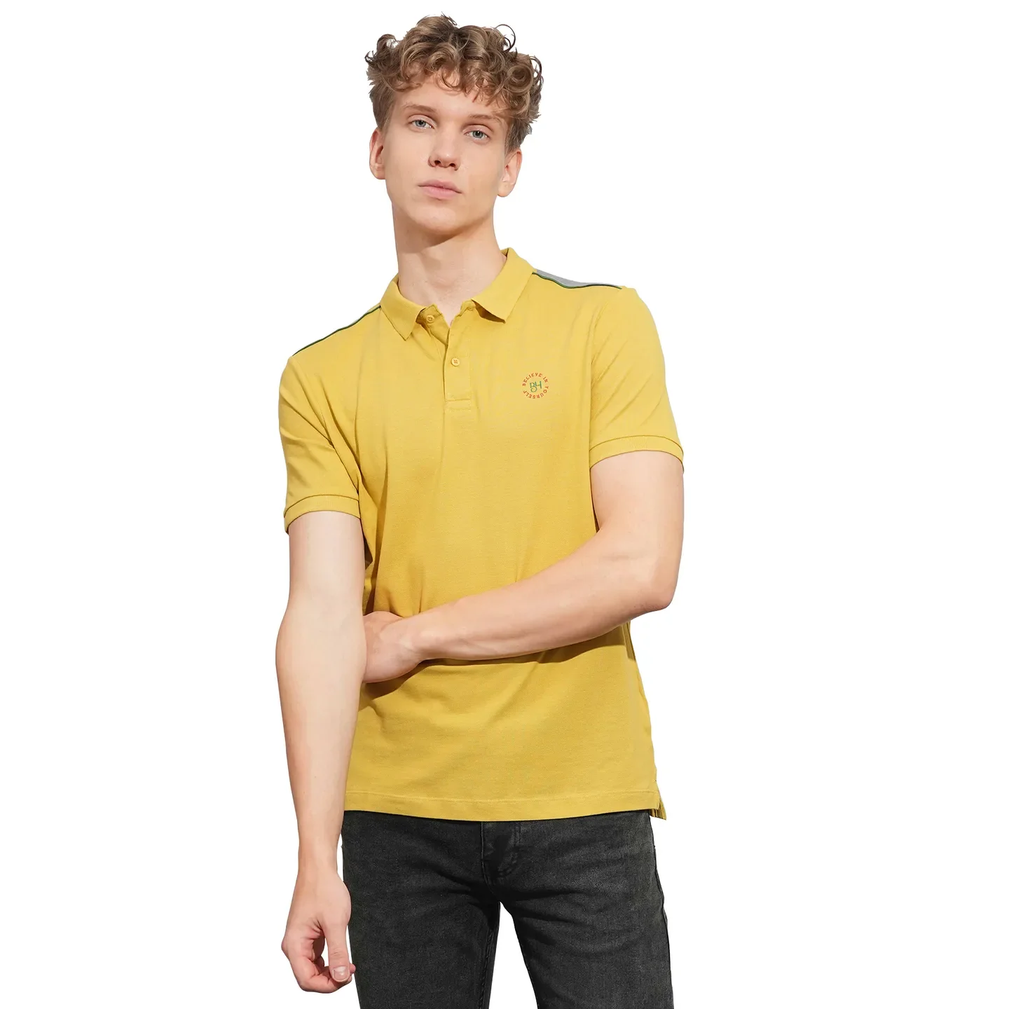 Khaki Regular Fit Men's Polo T-Shirt by Being Human Clothing