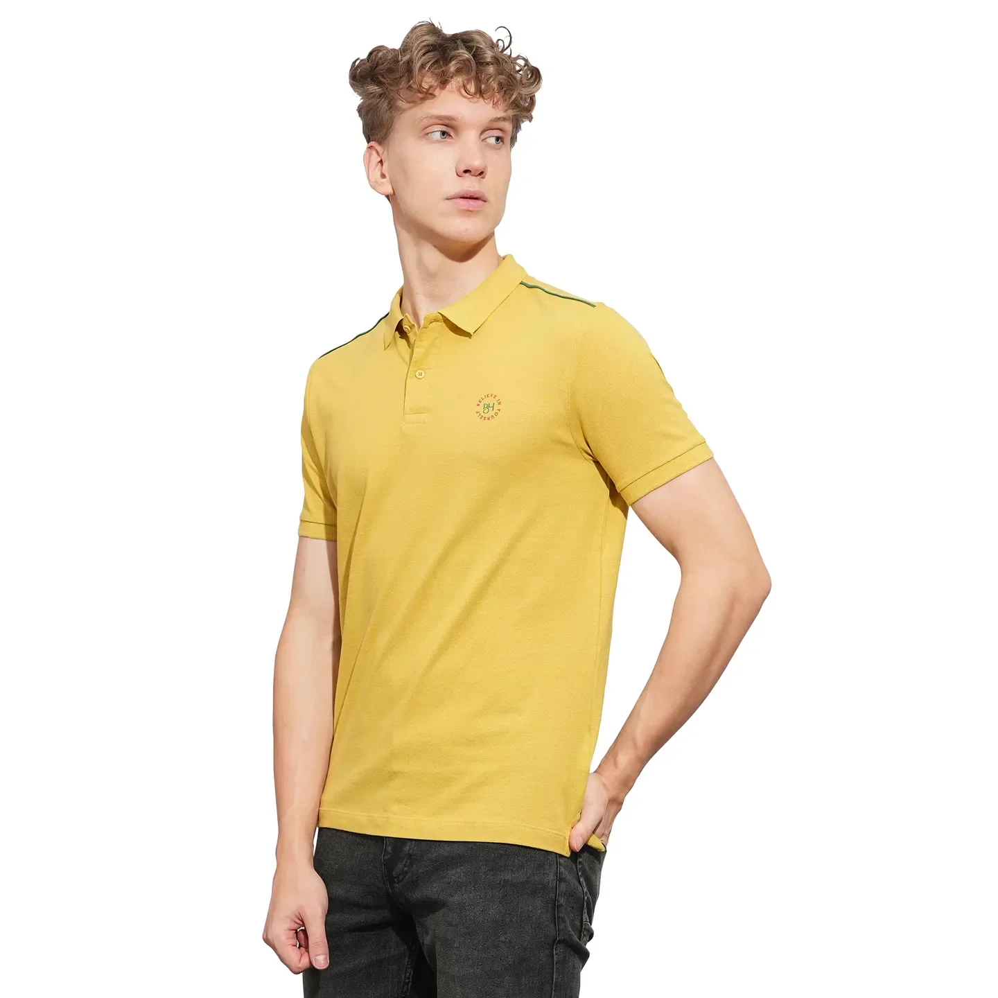 Khaki Regular Fit Men's Polo T-Shirt by Being Human Clothing - Image 2
