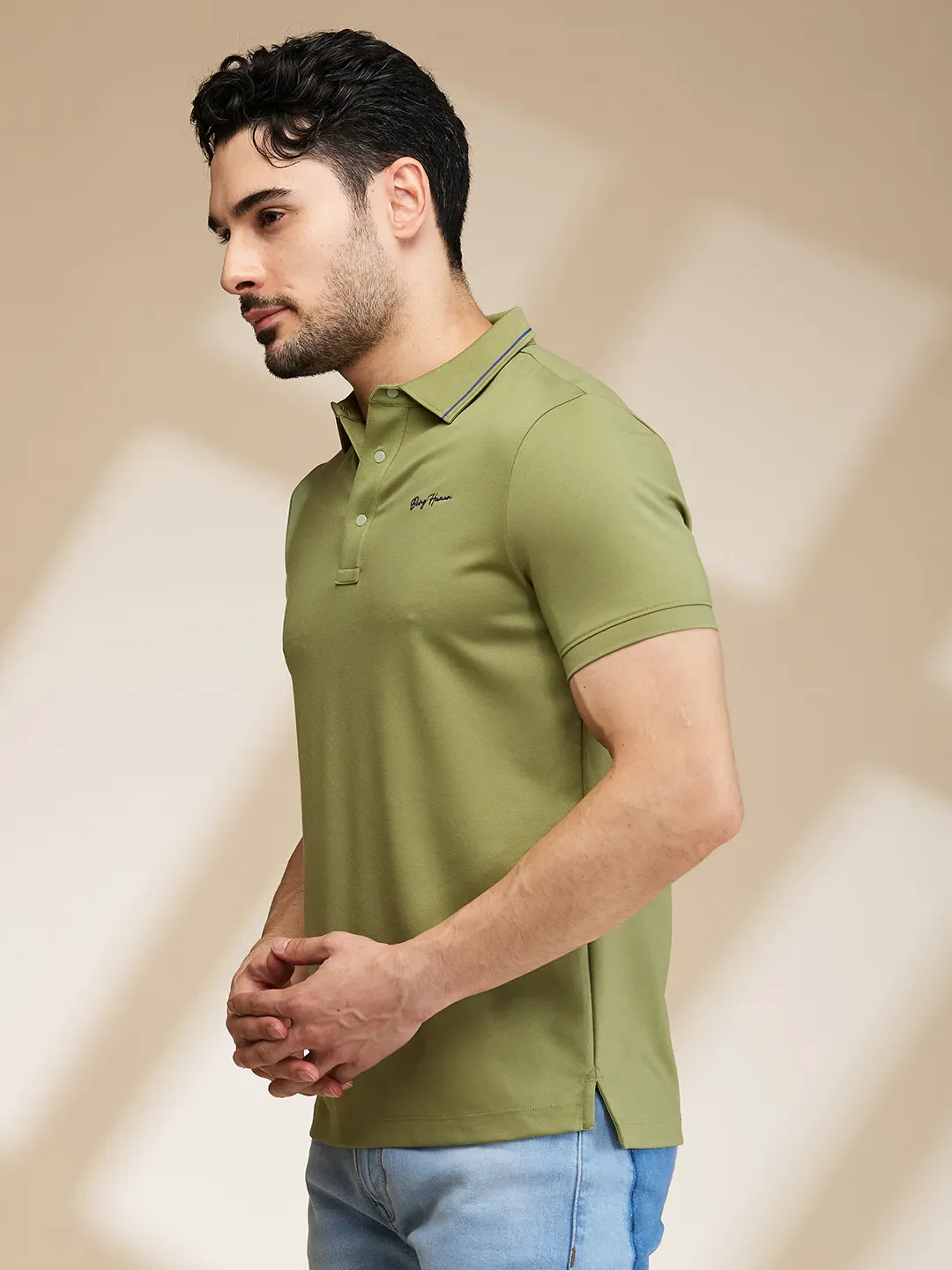 Green Regular Fit Men's Polo T-Shirt by Being Human Clothing - Image 4
