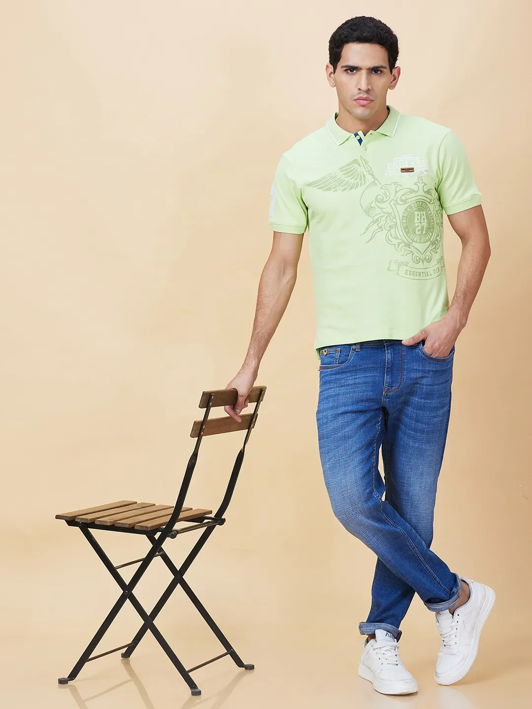 Light Green Regular Fit Men's Polo T-shirt by Being Human Clothing - Image 6