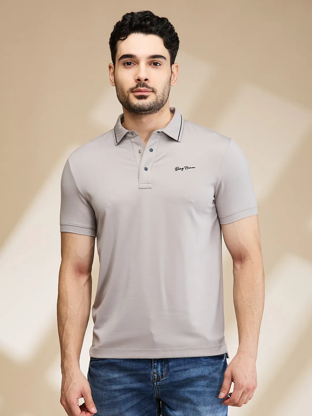 Grey Regular Fit Men's Polo T-Shirt by Being Human Clothing