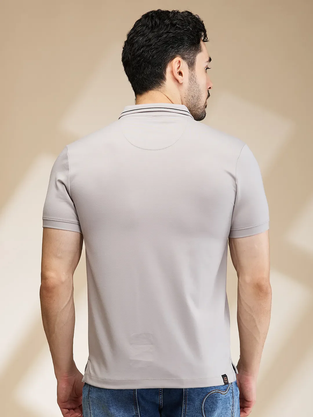 Grey Regular Fit Men's Polo T-Shirt by Being Human Clothing - Image 3