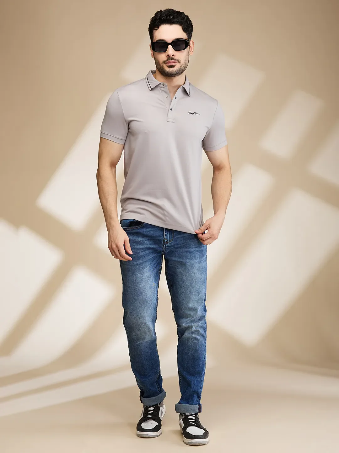 Grey Regular Fit Men's Polo T-Shirt by Being Human Clothing - Image 6