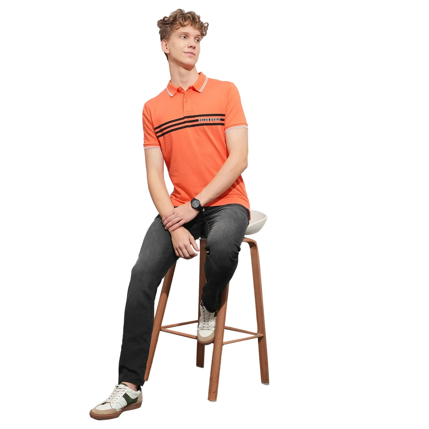 Light Orange Regular Fit Men's Polo T-Shirt by Being Human Clothing - Image 4