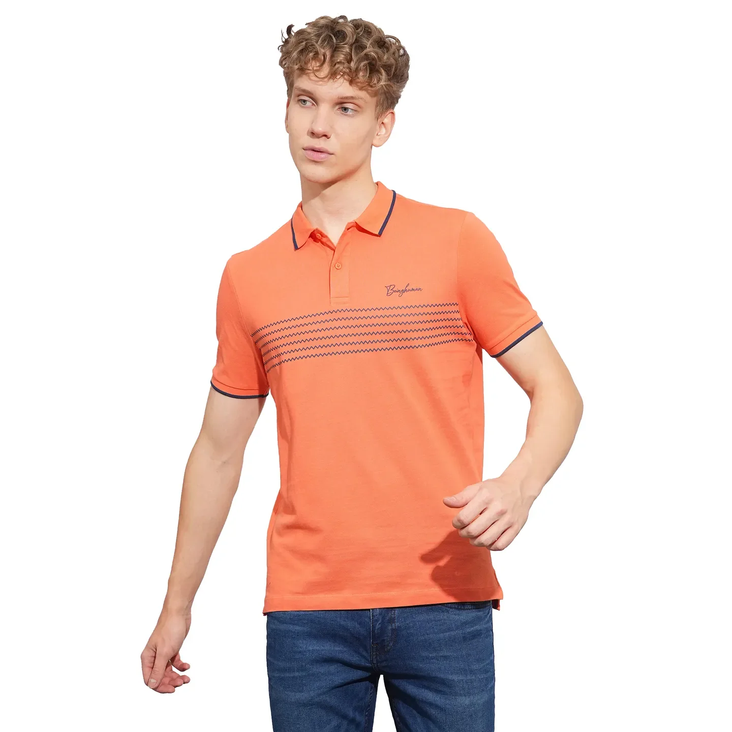 Orange Regular Fit Men's Polo T-Shirt by Being Human Clothing
