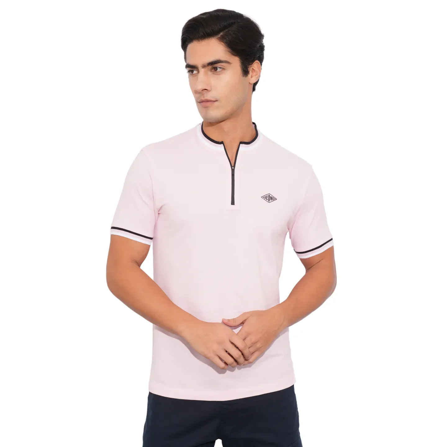 Light Pink Regular Fit Men's Polo T-Shirt by Being Human Clothing