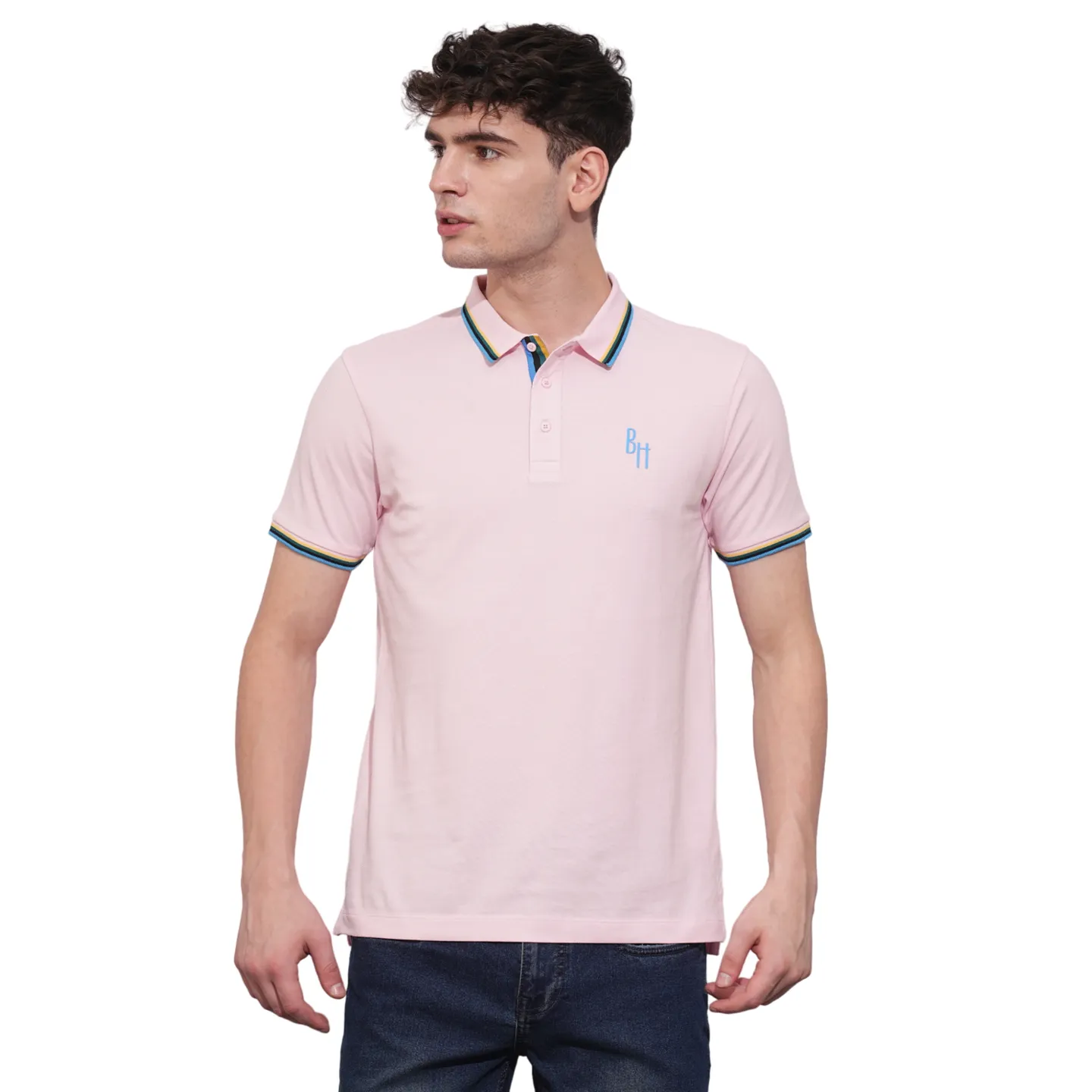 Light Pink Regular Fit Men's Polo T-Shirt by Being Human Clothing