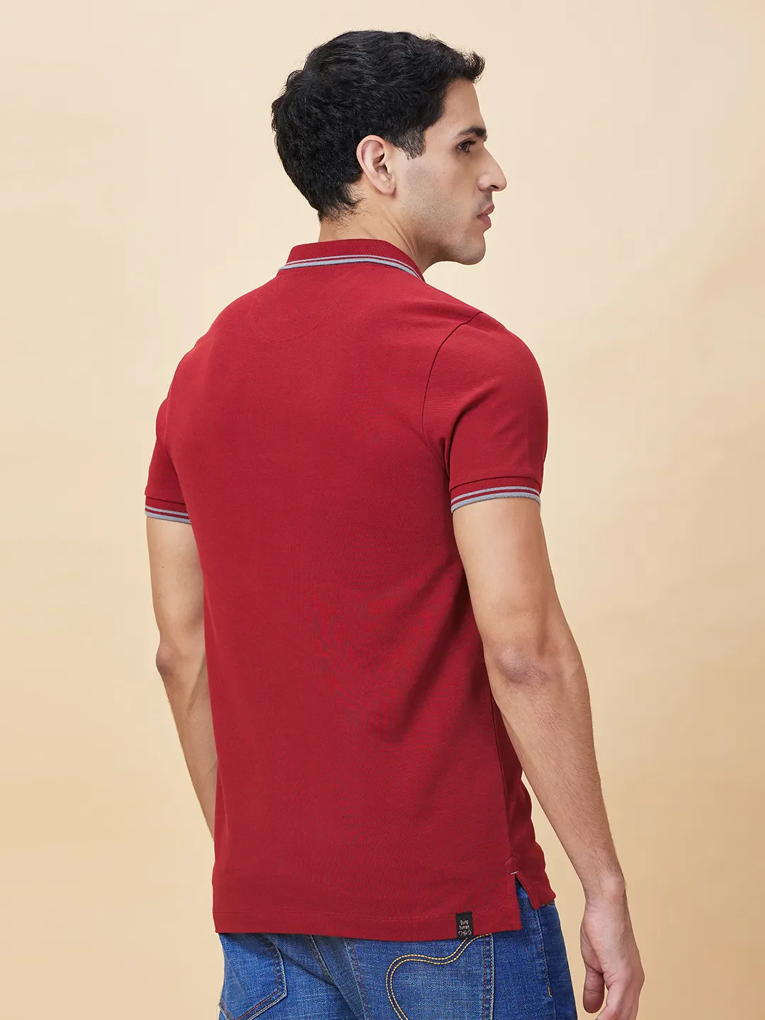 Maroon Regular Fit Men's Polo T-shirt by Being Human Clothing - Image 3