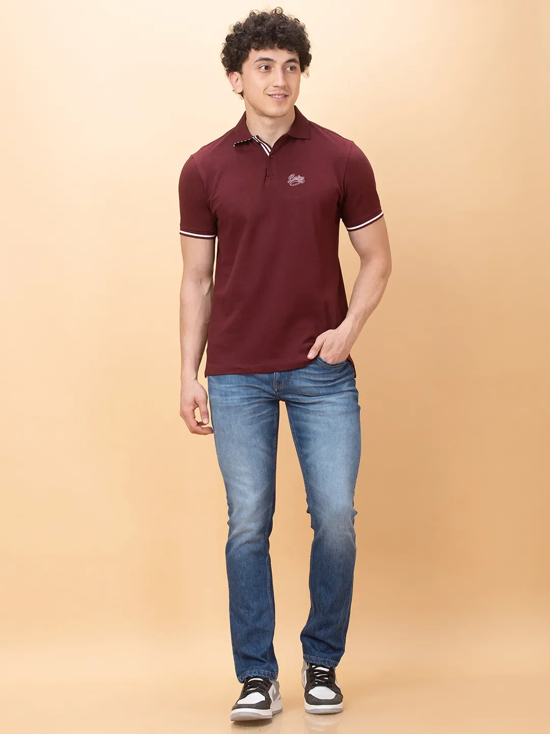Maroon Regular Fit Men's Polo T-Shirt by Being Human Clothing - Image 2