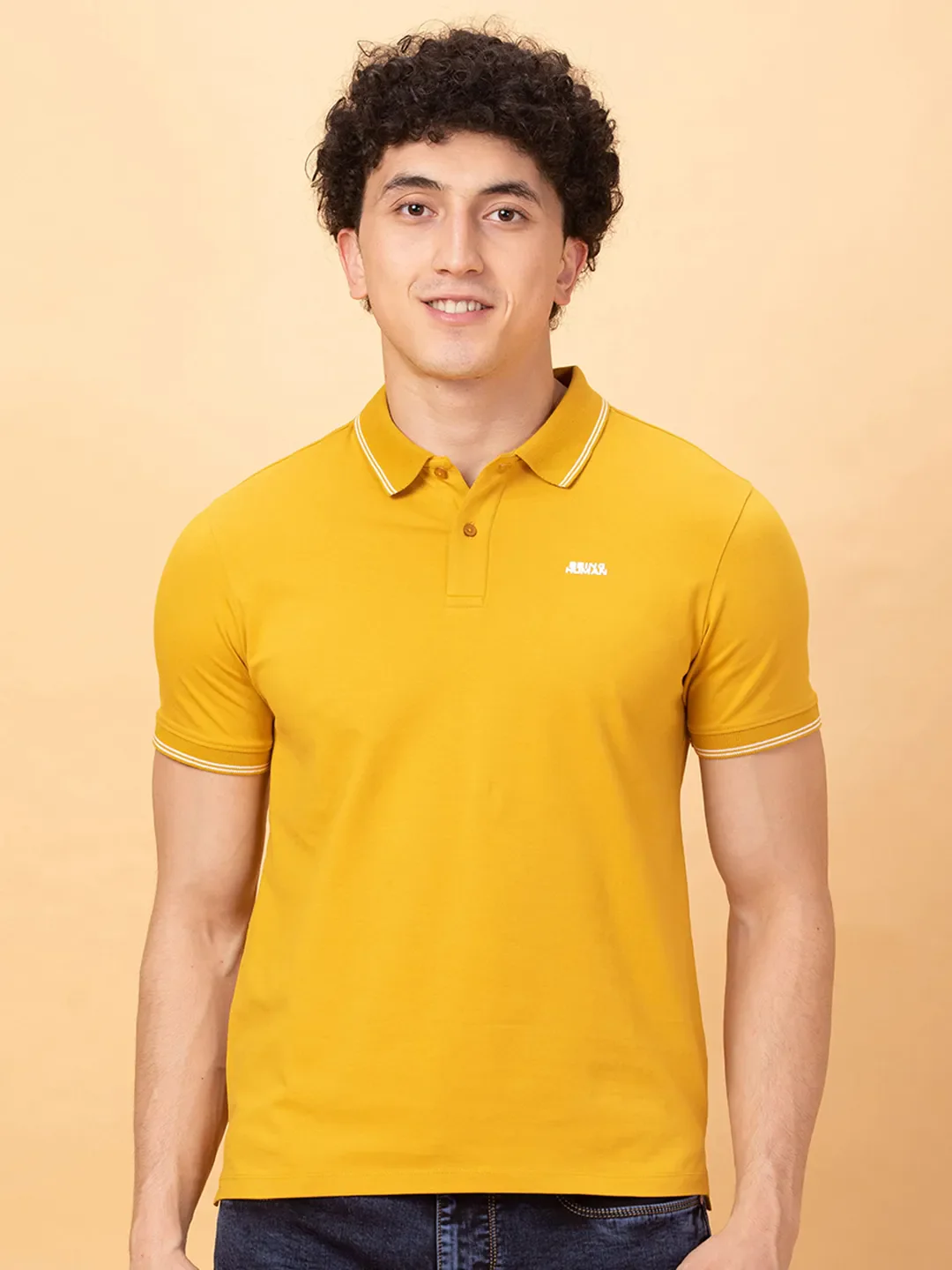 Mustard Regular Fit Men's Polo T-shirt by Being Human Clothing