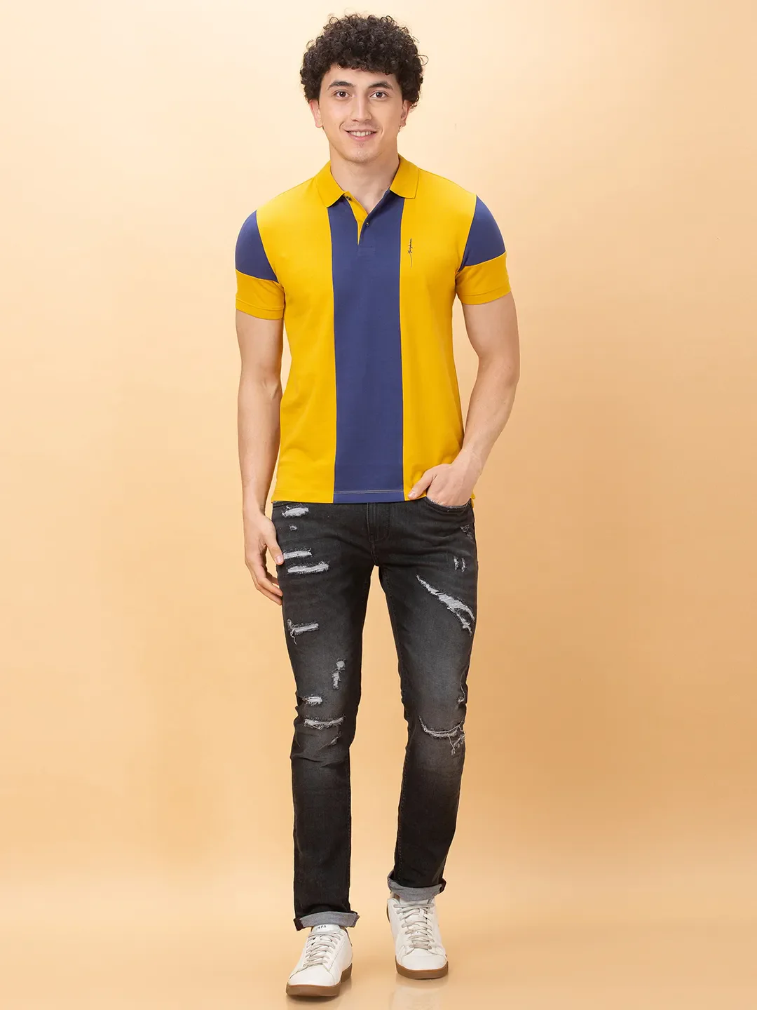 Yellow Regular Fit Men's Polo T-Shirt by Being Human Clothing - Image 2