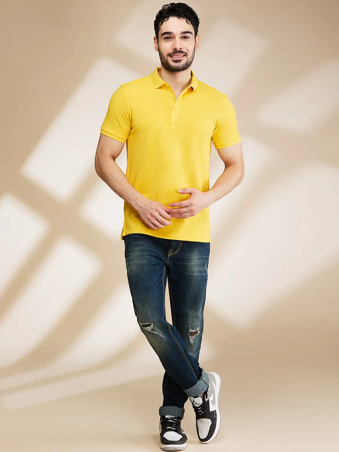 Mustard Regular Fit Men's Polo T-Shirt by Being Human Clothing - Image 2
